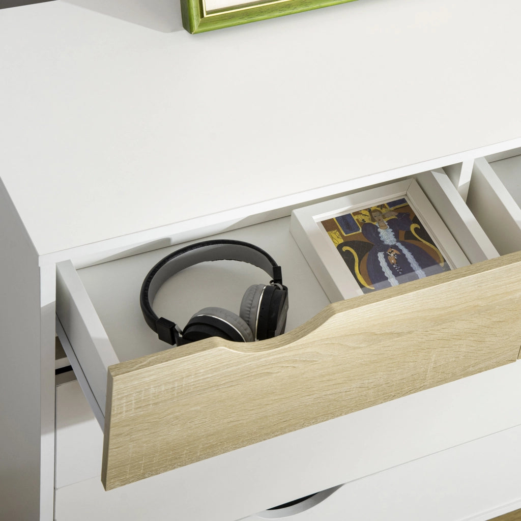 Cassettiera 5 Cassetti Design Scandinavo ¨C Zephmum ¨C 99x39x101 cm Bianco Effetto Rovere