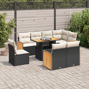 Set Divani da Giardino 9 pz con Cuscini Nero Polyrattan Acacia 3327724