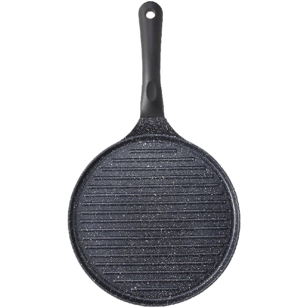 Trade Shop - Padella Antiaderente Piastra Griglia Tonda Per Carne Verdure Nera Accessori Cucina 624390 -