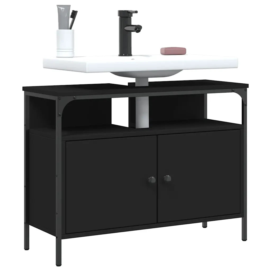 Mobile Lavabo Bagno Nero 80x30x60 cm in Legno Multistrato 842441