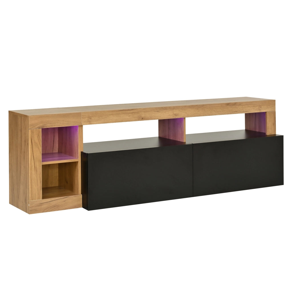 Mobile TV 184x42x58 cm con illuminazione LED e vani aperti in truciolare nero naturale