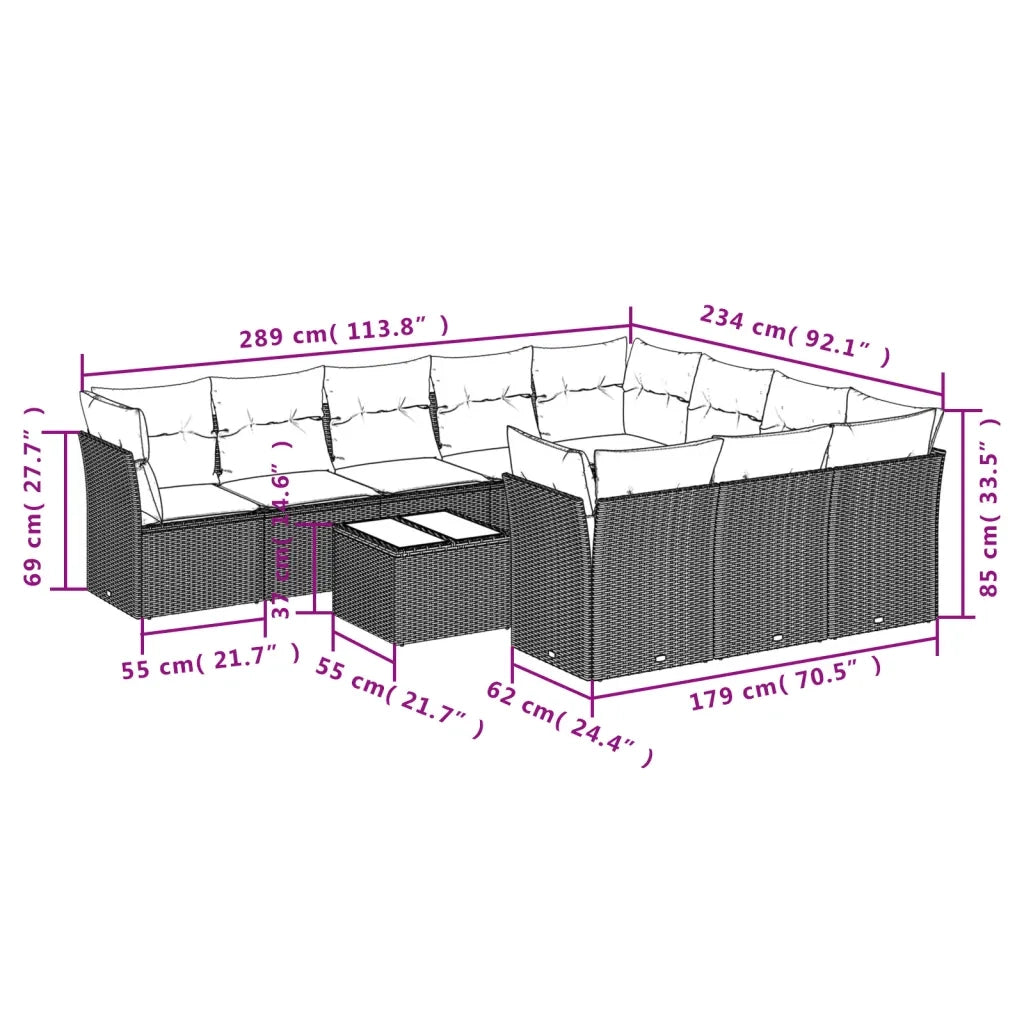 Set Divani da Giardino 11 pz con Cuscini in Polyrattan Nero 3250064