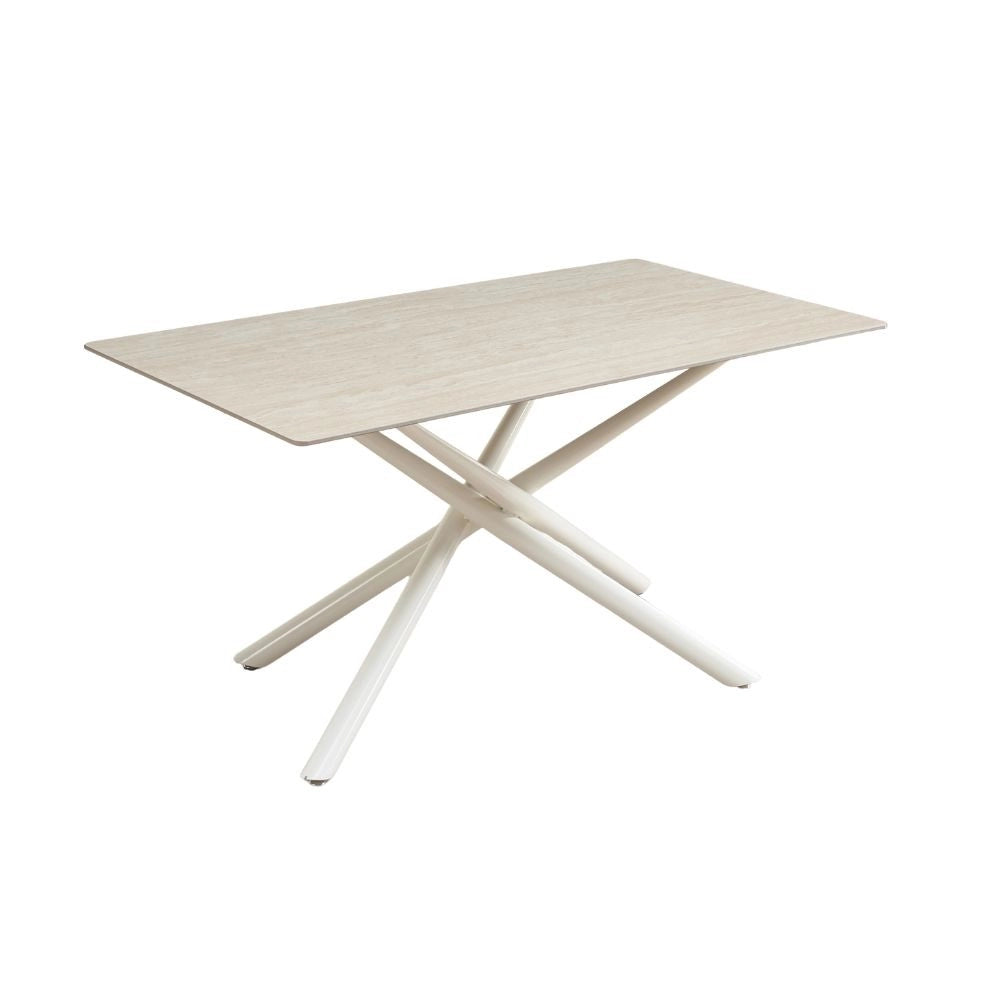 Tavolo fisso 160x90x76H Sand con piano in ceramica beige e struttura in metallo bianco