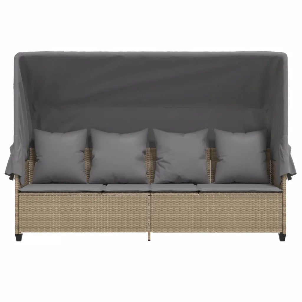 Lettino Prendisole con Baldacchino e Cuscini Beige Polyrattan 368356