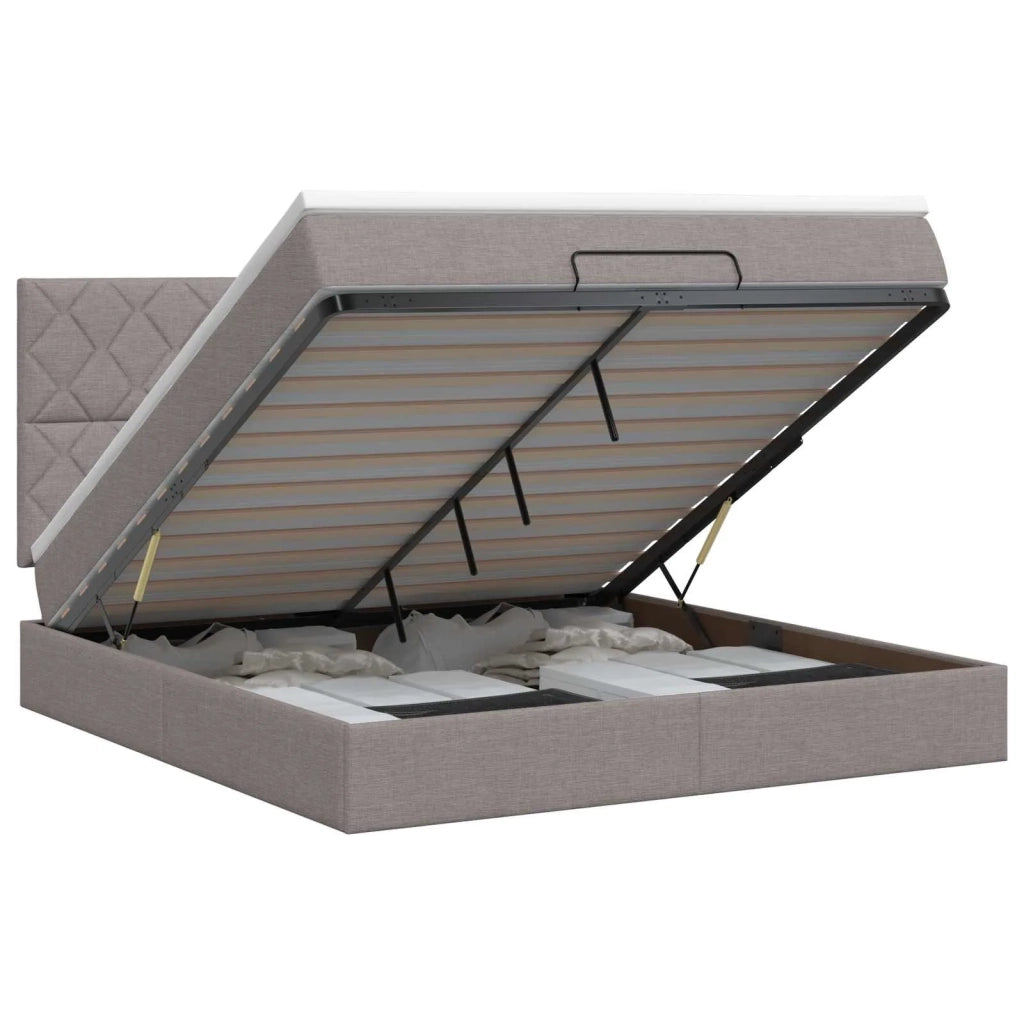 Letto ottomano con materasso Tortora 140 x 200 cm Tessuto 3457581