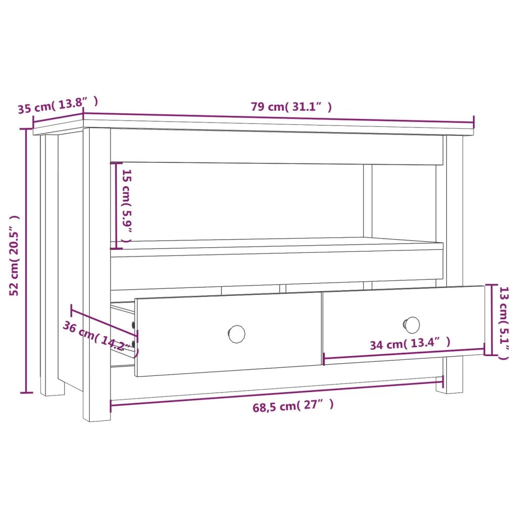 Mobile Porta TV Miele 79x35x52 cm in Legno Massello di Pino