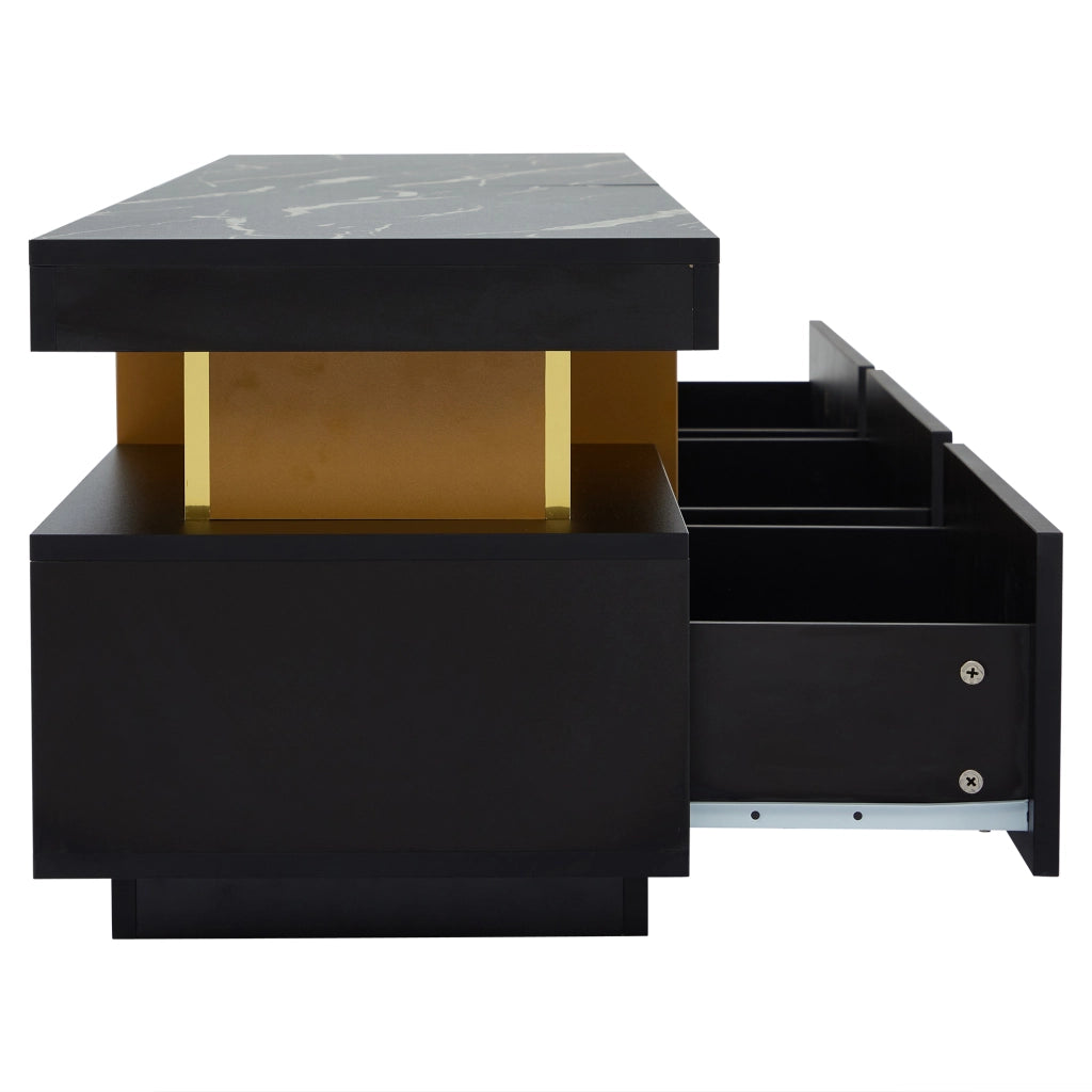 OKWISH Mobile TV con 3 Cassetti e Foro Passacavi, Effetto Marmo, per TV fino a 90 Pollici, Nero, 200×40×42 cm
