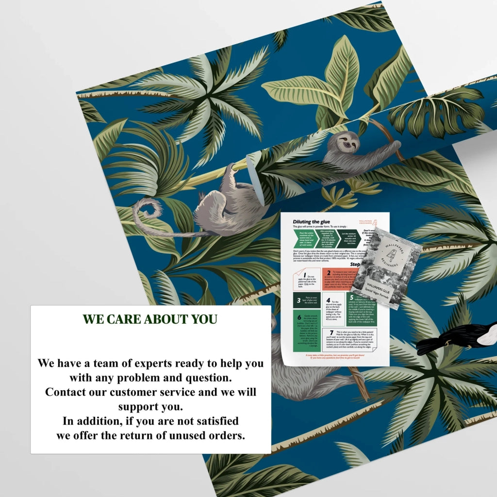 Carta da Parati Jungla Tropicale Blu Carta Vegana 250x200cm 5,5mq 