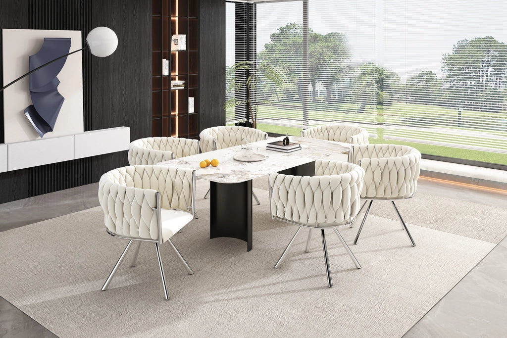 Sedia da pranzo set da 6 girevole a 360° con schienale ergonomico e imbottitura confortevole in velluto beige argento