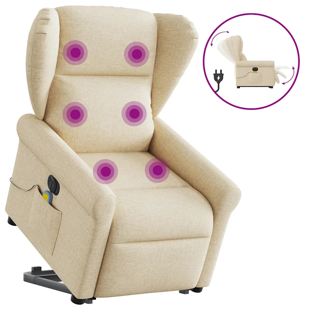 vidaXL Poltrona Alzapersona Massaggiante Elettrica Crema in Tessuto