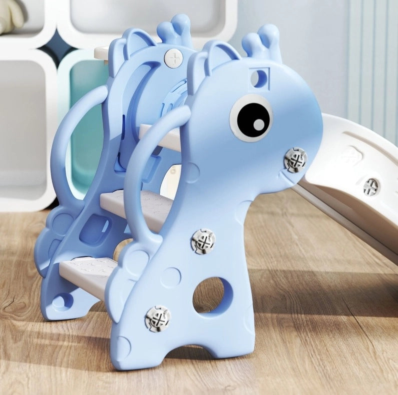 Scivolo per bambini a giraffa con canestro e palla blu