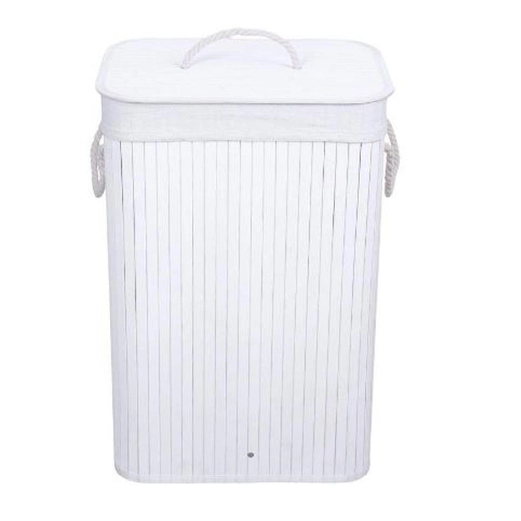 Portabiancheria bamboo pieghevole 40x30x60 cm bianco