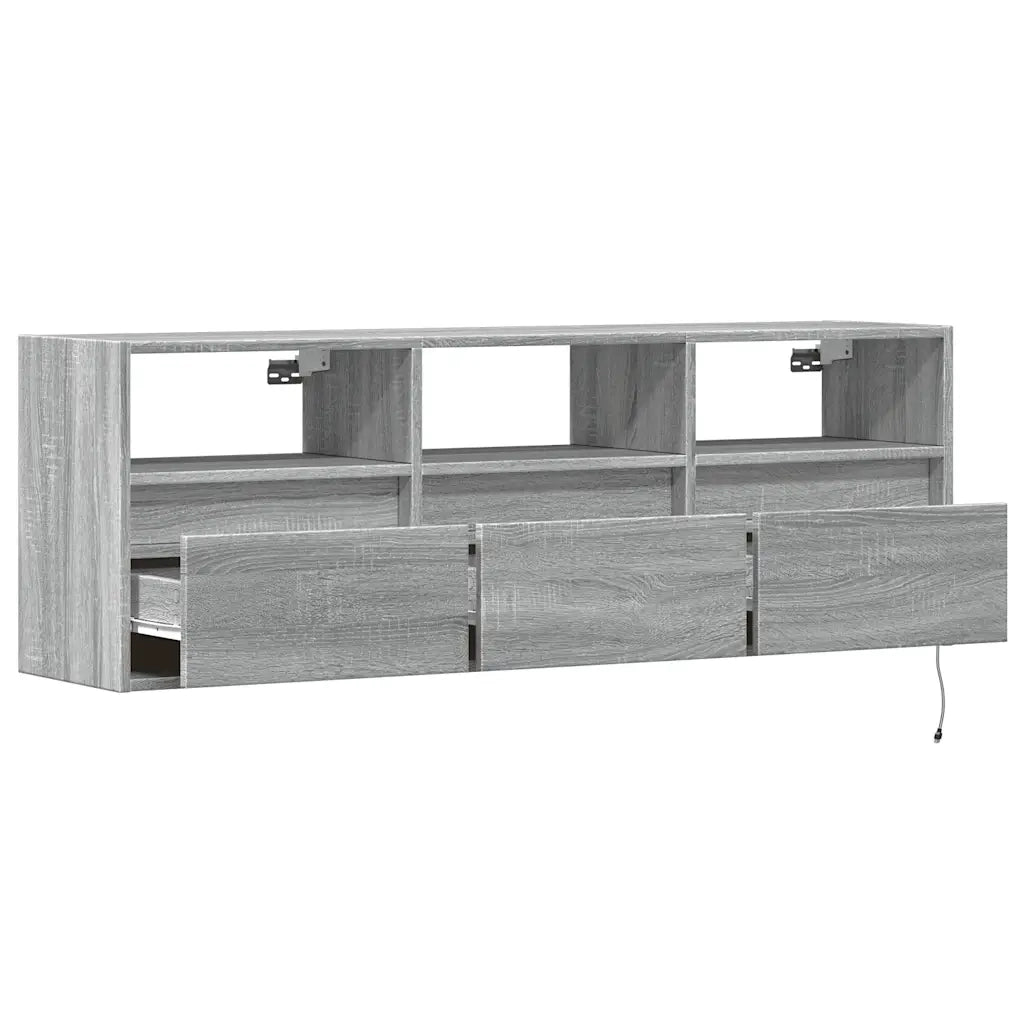 Mobile TV a Parete con Luci LED Grigio Sonoma 130x31x45 cm 852346