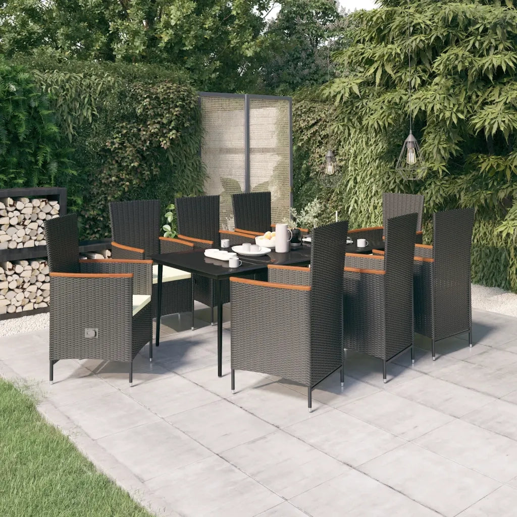 Set da Pranzo da Giardino 9 pz con Cuscini Nero 3099448