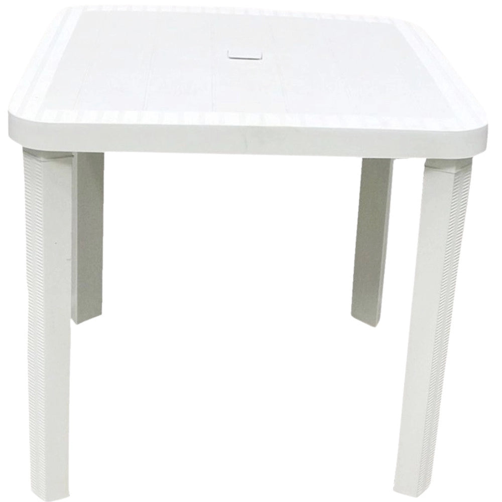Trade Shop - Tavolo Quadrato Da Giardino Bianco 80x80cm In Plastica Arredo Spazio Esterno 008007 -