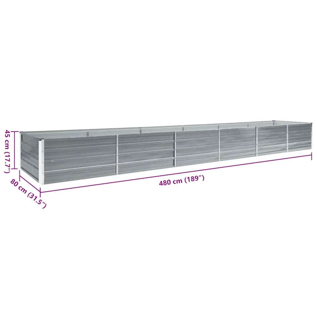 Fioriere | Cassetta per fiori | Letto Rialzato da Giardino Acciaio Zincato 480x80x45 cm Grigio