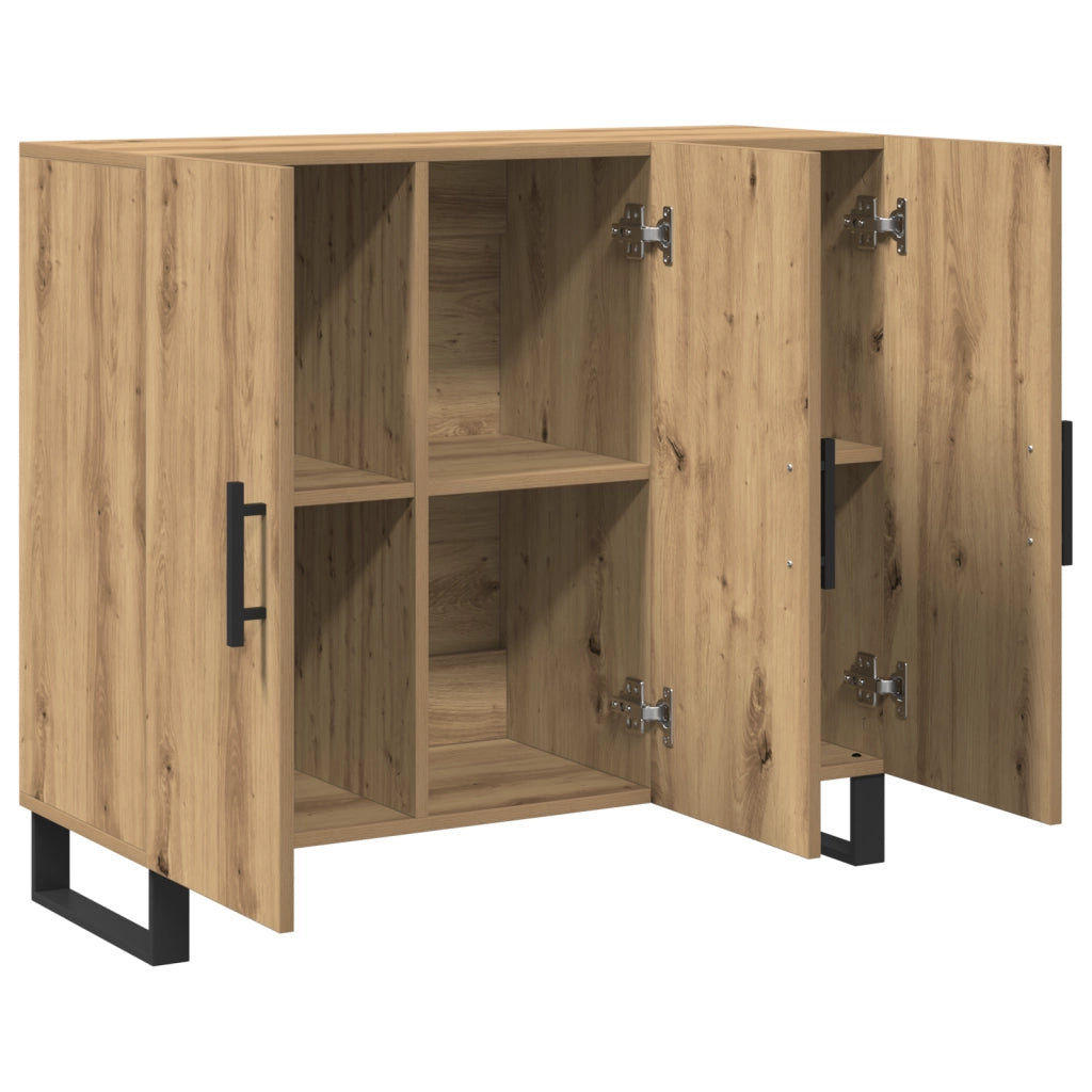Credenza con 3 Ante Rovere Artigianale 90x34x80 cm Legno Ingegnerizzato