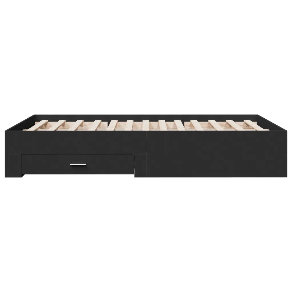 Giroletto con Cassetti Nero 135x190 cm in Legno Multistrato