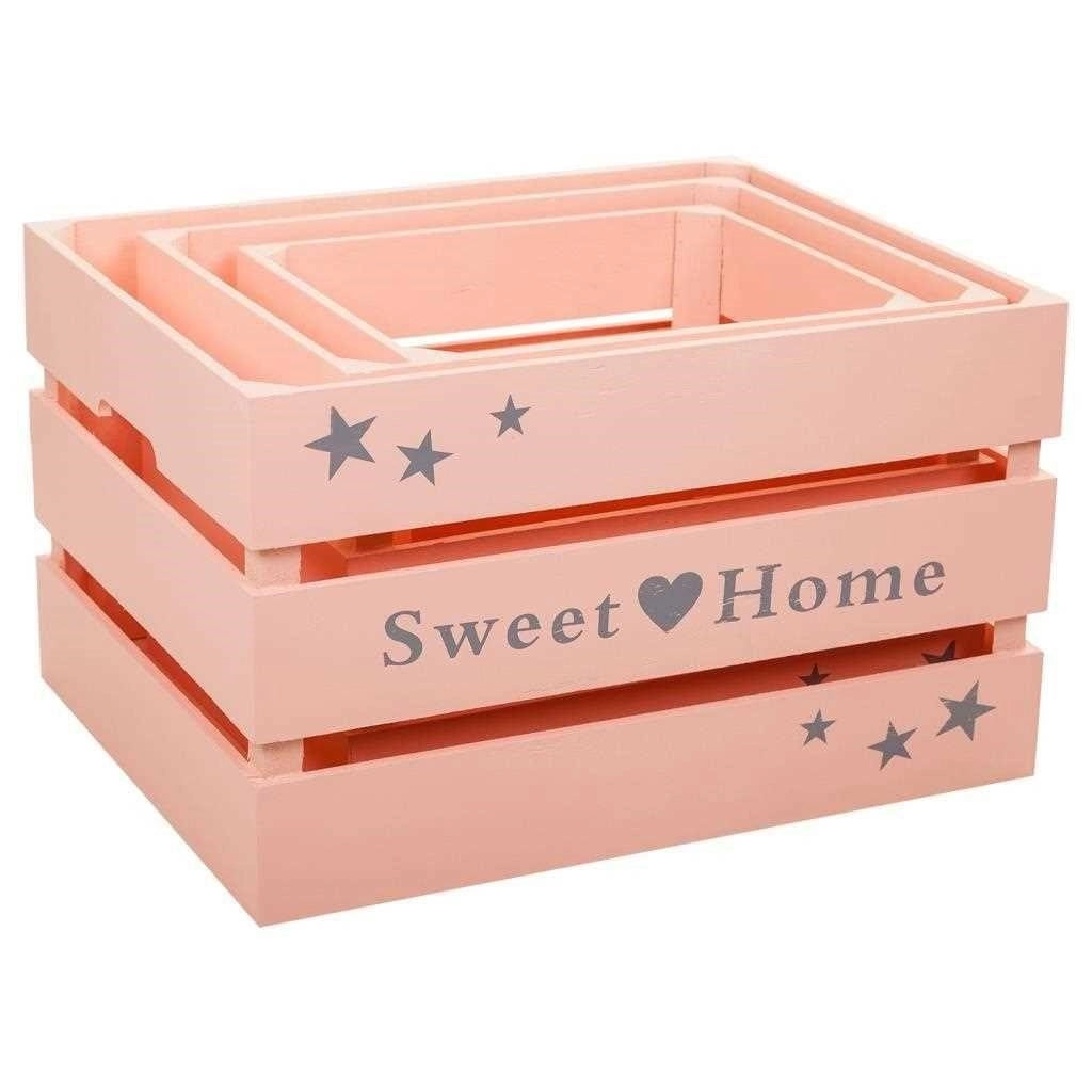 Set di 3 cassetti in legno laccato rosa