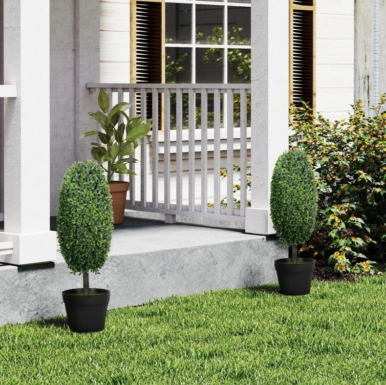 Set da 2 piante artificiali con vaso in cemento, resistenti ai raggi UV, altezza 60 cm, colore verde