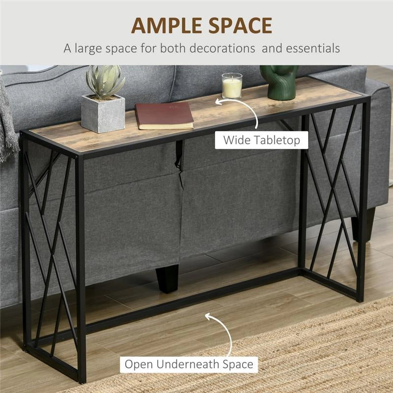 TAVOLO CONSOLLE IN STILE INDUSTRIALE IN ACCIAIO E LEGNO, 120X35X75CM, MARRONE