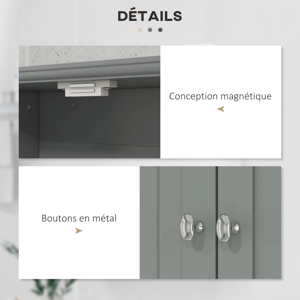 Mobiletto da Bagno Sospeso con Ante e Cassetti ¨C Zephmum ¨C Grigio 50.8x17.8x66 cm