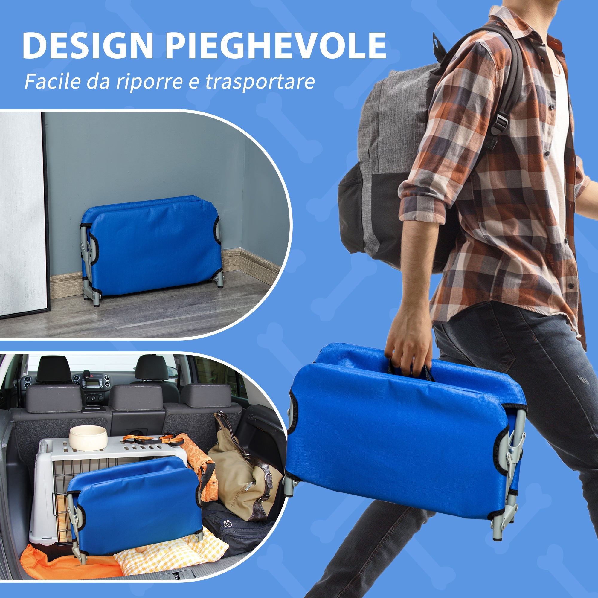 Brandina Cuccia Pieghevole in Tessuto Oxford per Cani Blu 59x46x15 cm