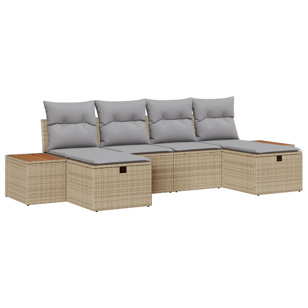 Set Divano da Giardino 6 Pezzi con Cuscini Beige Polyrattan