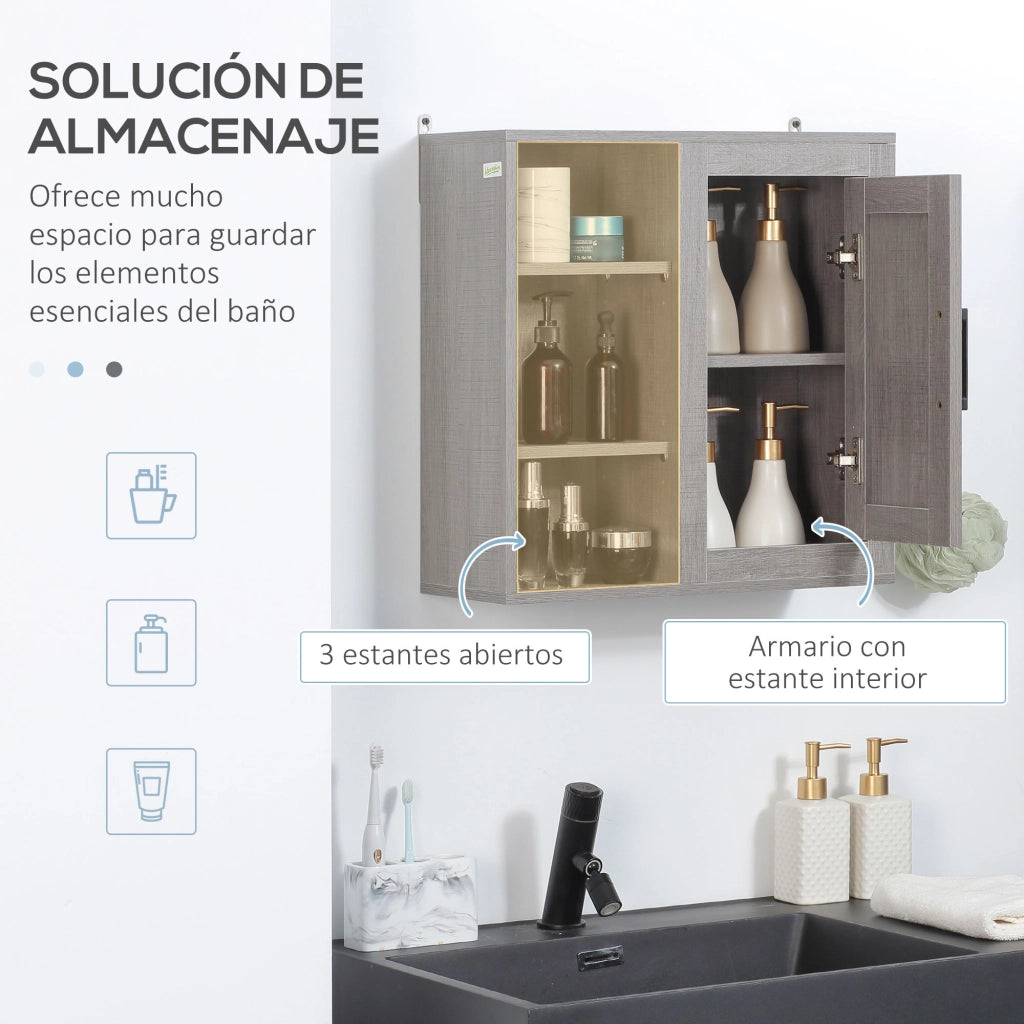 Mobile Bagno Sospeso con 3 Ripiani e Anta ¨C Zephmum ¨C Grigio 48x20x50 cm
