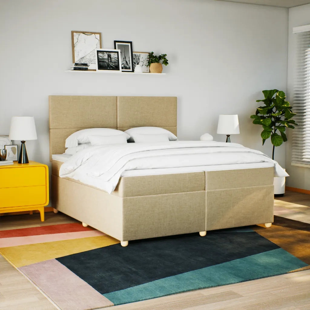 Giroletto a Molle con Materasso Crema 200x200 cm in Tessuto