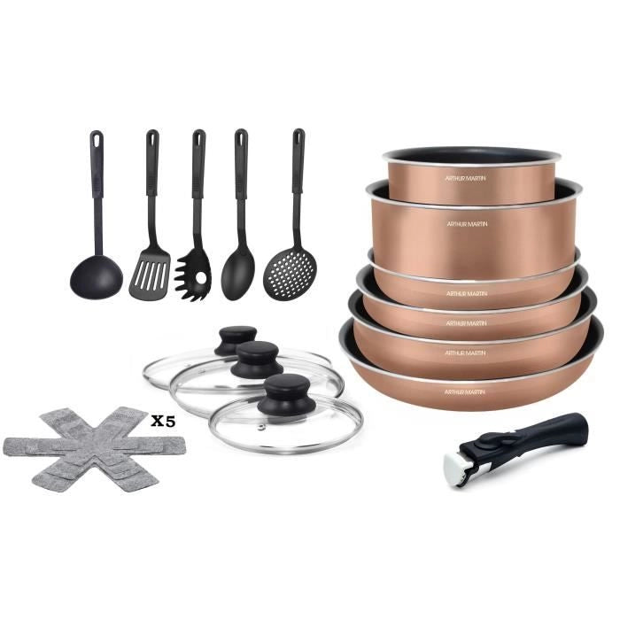 Batteria da cucina 20 pezzi Arthur Martin - alluminio - manico rimovibile - tutte le luci inclusa l'induzione
