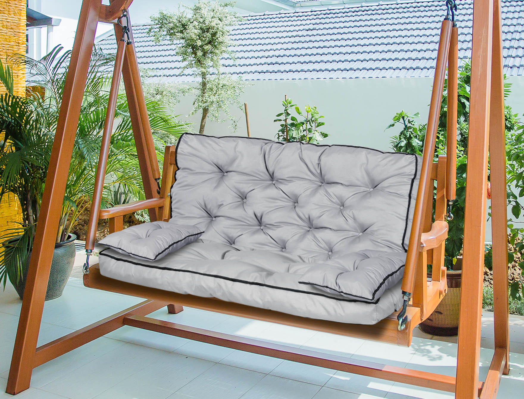 AIO FACTORY 100x60x50 cm Set da giardino impermeabile con cuscino grigio