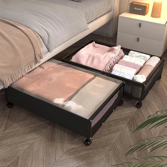 Set di archiviazione per sotto il letto - Set di 2 - Con ruote - Struttura in metallo - Organizzatore per abiti, scarpe, coperte e lenzuola.