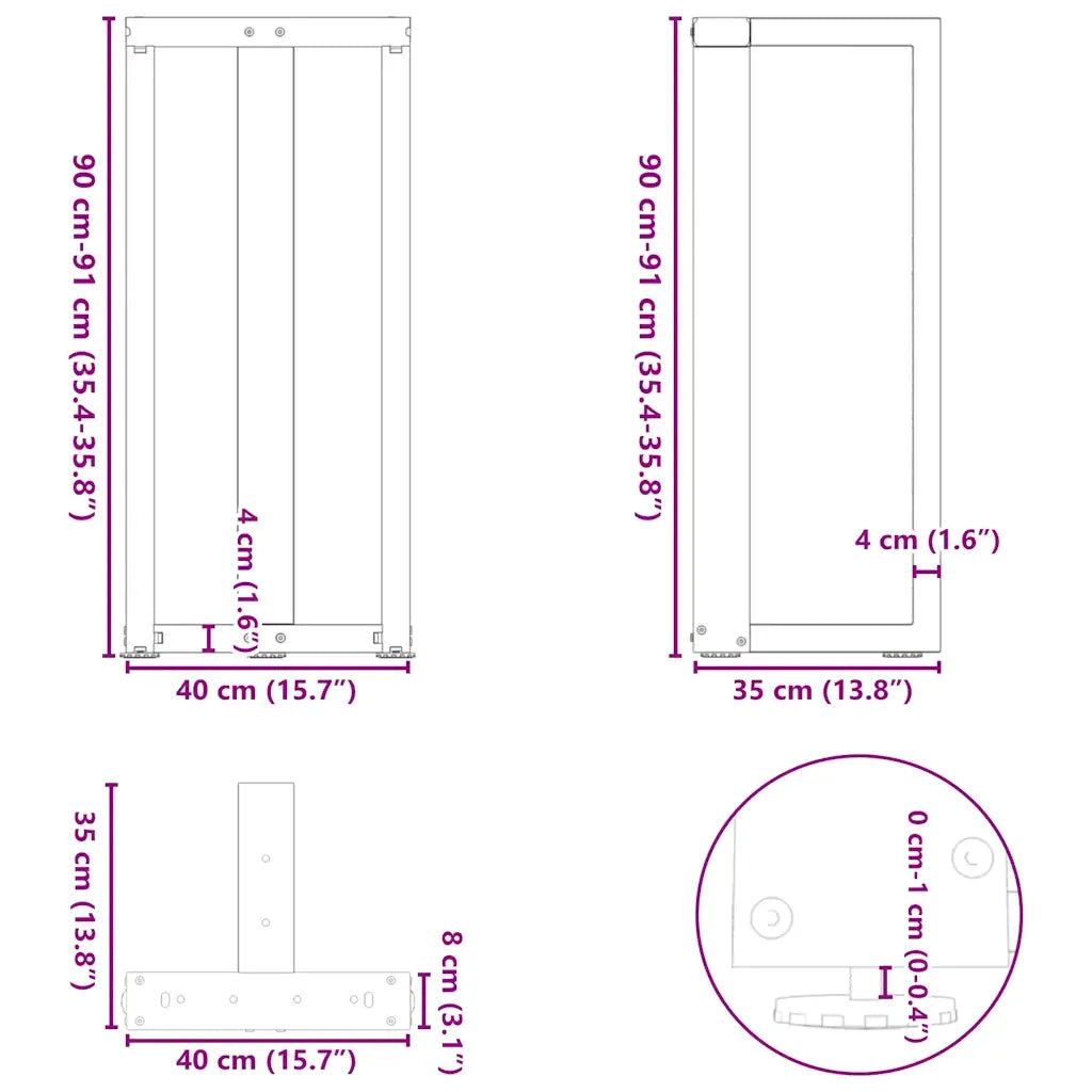 Gambe per tavolo da bar a forma di T 2 pz Antracite 40x35x(90-91) cm Acciaio