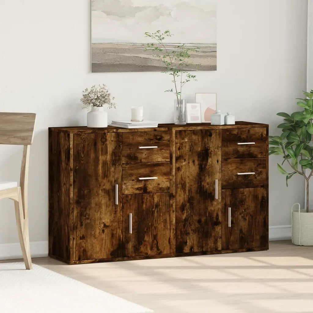 Credenze 2 pz | Madia | Buffet da pranzo | Armadio da pranzo Rovere Fumo 60x31x70 cm in Legno Multistrato