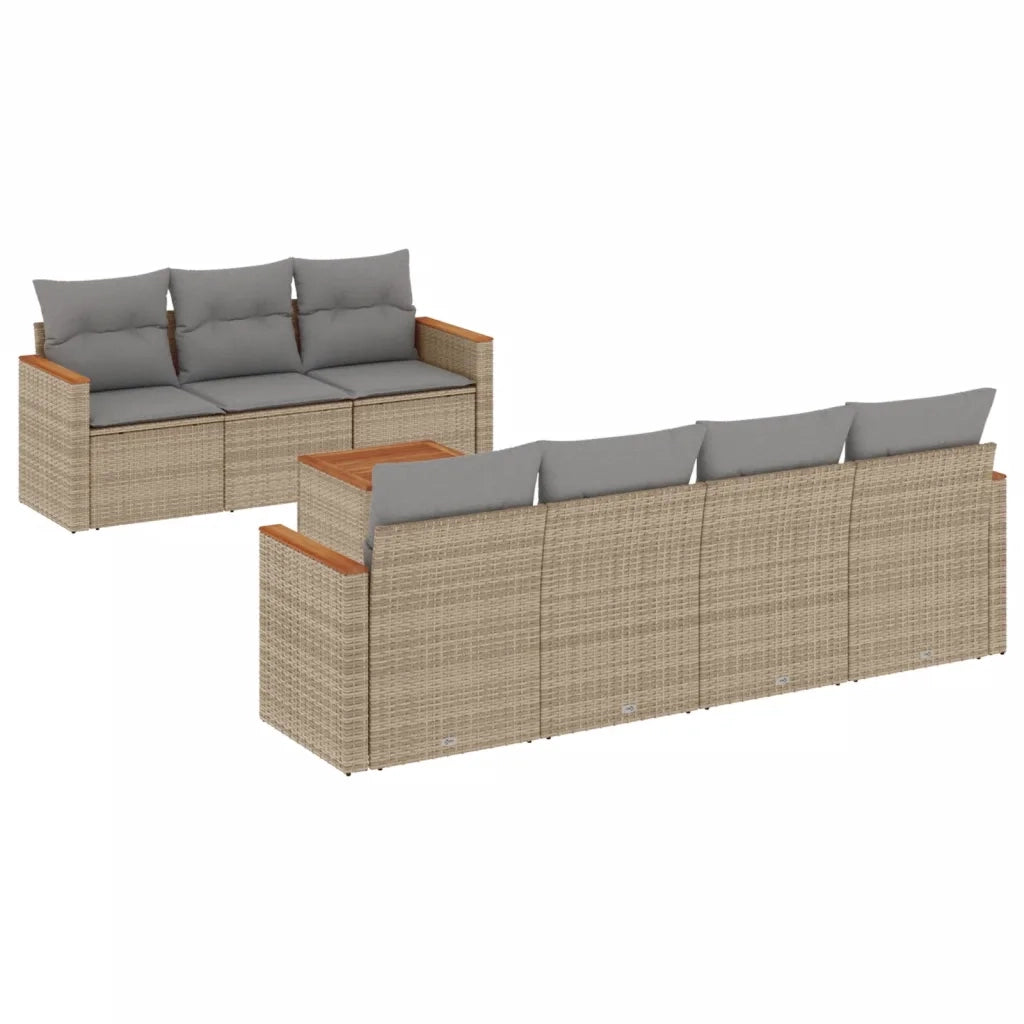 Set Divano da Giardino 8 pz con Cuscini Beige in Polyrattan 3258209