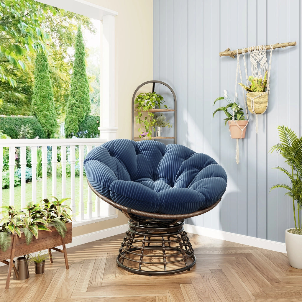 Poltrona Papasan girevole 360° con cuscino blu navy