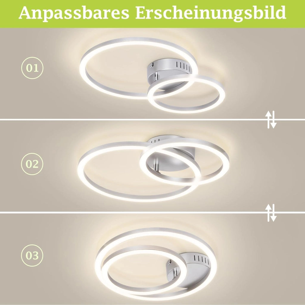 ZMH Plafoniera moderna 2 anelli LED argento 23W 4000K per soggiorno cucina camera da letto ufficio