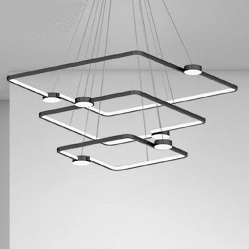 Trade Shop - Lampadario A Sospensione Led 112w 3 Quadrati Con Telecomando Design Moderno Nero 71248 -