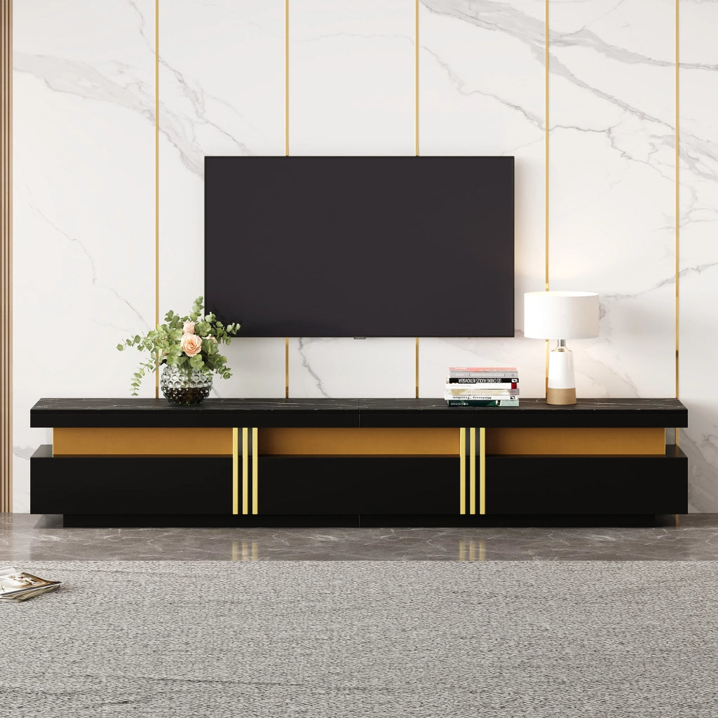 Cassettiera TV nera in truciolato lunga 200 cm