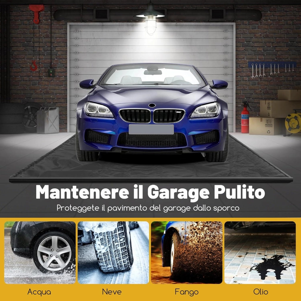 Tappeto per Garage 550 x 240 cm, Tappetino Antiscivolo per Riparazione Auto Impermeabile, Include Raschietto per Pavimenti e Nastri Adesivi, Adatto per SUV di Media Grandezza