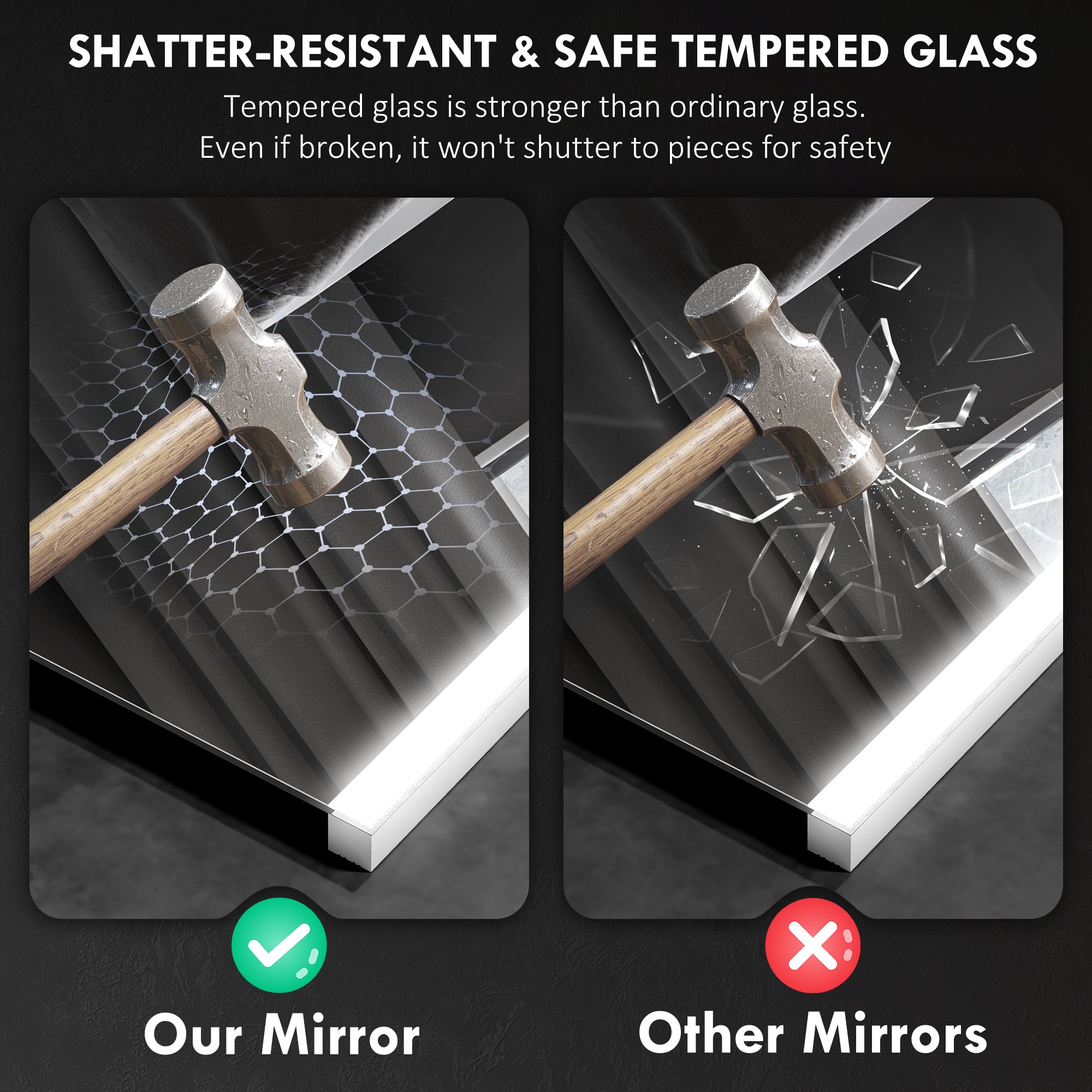 Specchio Bagno da Parete con Luce LED a 3 Colori 70x50x3 cm in Vetro Temperato Argento