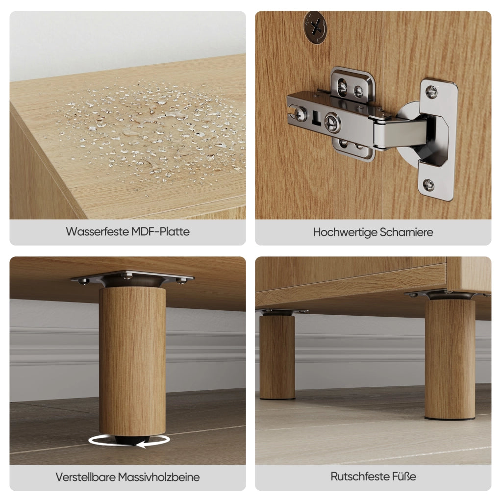 Mobile porta TV con ante e passacavi, maniglie in legno, stile rustico moderno per soggiorno, in MDF, rovere, 140 × 40 × 48 cm