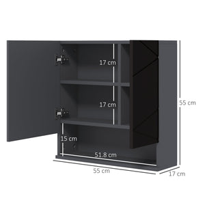 Specchio Armadietto da Bagno Pensile 2 Ante 55x17x55 cm in Legno Nero