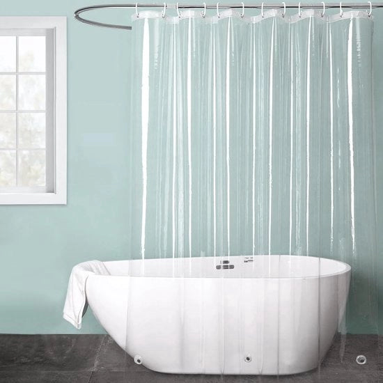 Douchegordino trasparente, 180 x 200 cm, antimuffa, trasparente douchegordino, PEVA, impermeabile all'acqua, con 12 ganci per tenda doccia, per doccia a casa o vasca da bagno