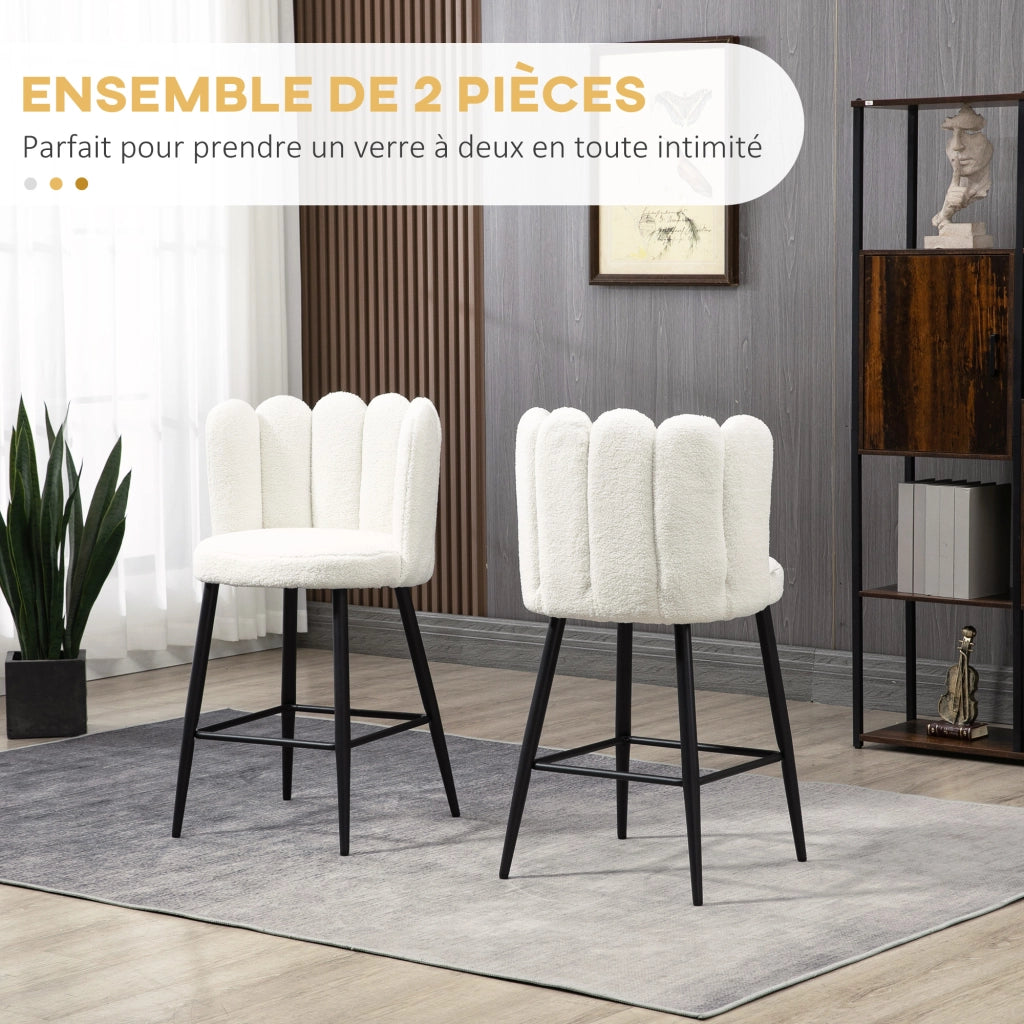 Sgabelli da bar con poggiapiedi ¨C Minimal ¨C Effetto lana boucl¨¦ nero crema 65 cm