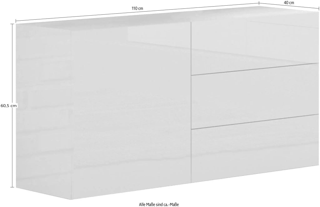 Credenza soggiorno madia con anta e 3 cassetti bianco lucido Metis Three