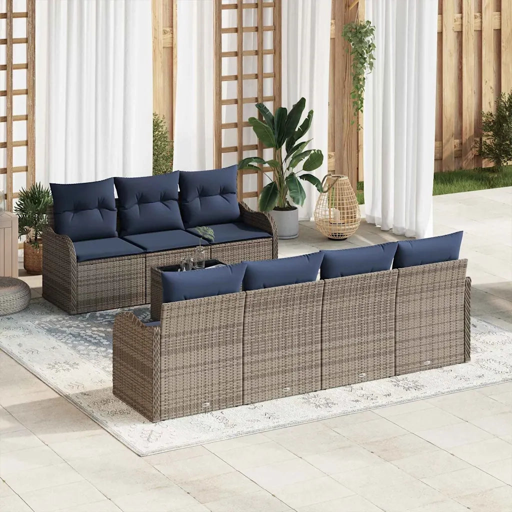 Set di divani 8 pz 7-Numero di posti Grigio polyrattan 3345615