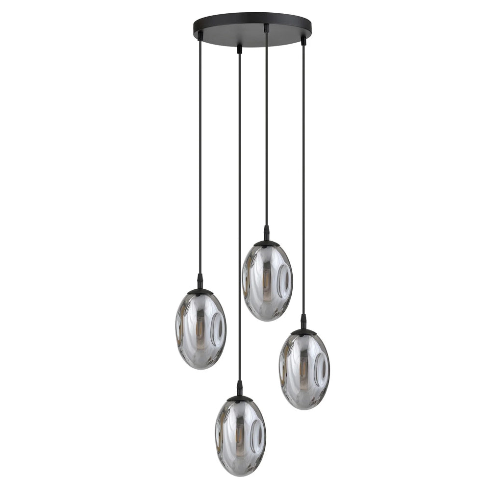 Sospensione Minimal 4 Luci Atalanta Acciaio Nero E Vetro Fumè