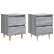 Set di 2 Comodini | Armadio da Notte | Mobiletto da notte Gambe in Legno Massello Grigio Sonoma 40x30x50 cm